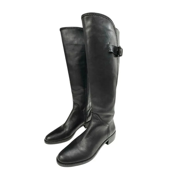 Arturo Chiang Darren Black Leather Knee High Zip Up Boots Size 8 - Picture 2 of 15